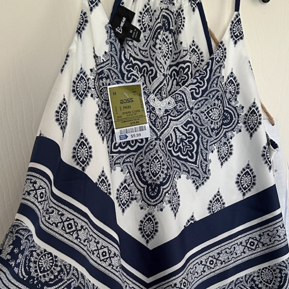 Blue, Navy and White Camisole Top